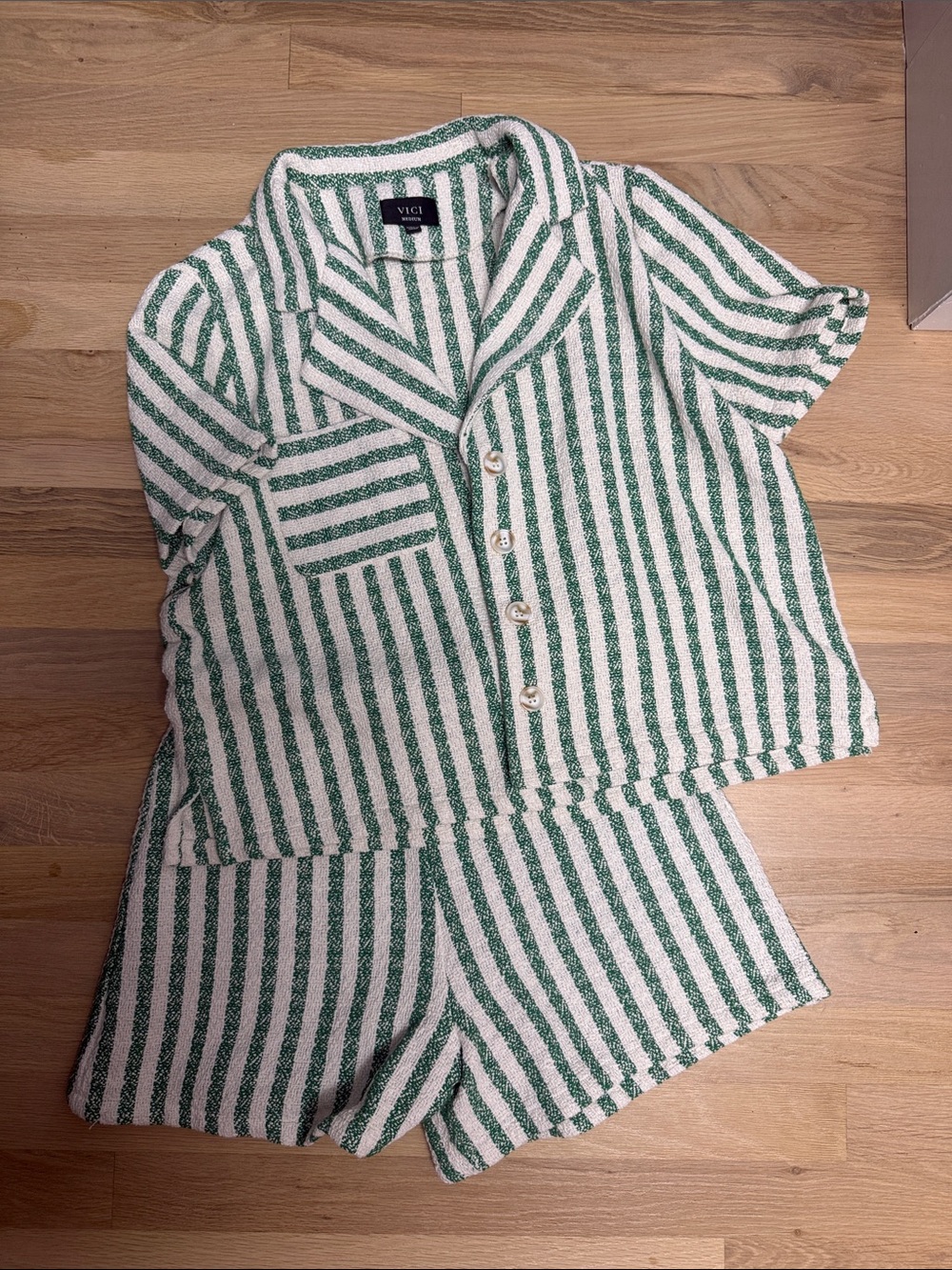 VICI Green and White Striped Short Set